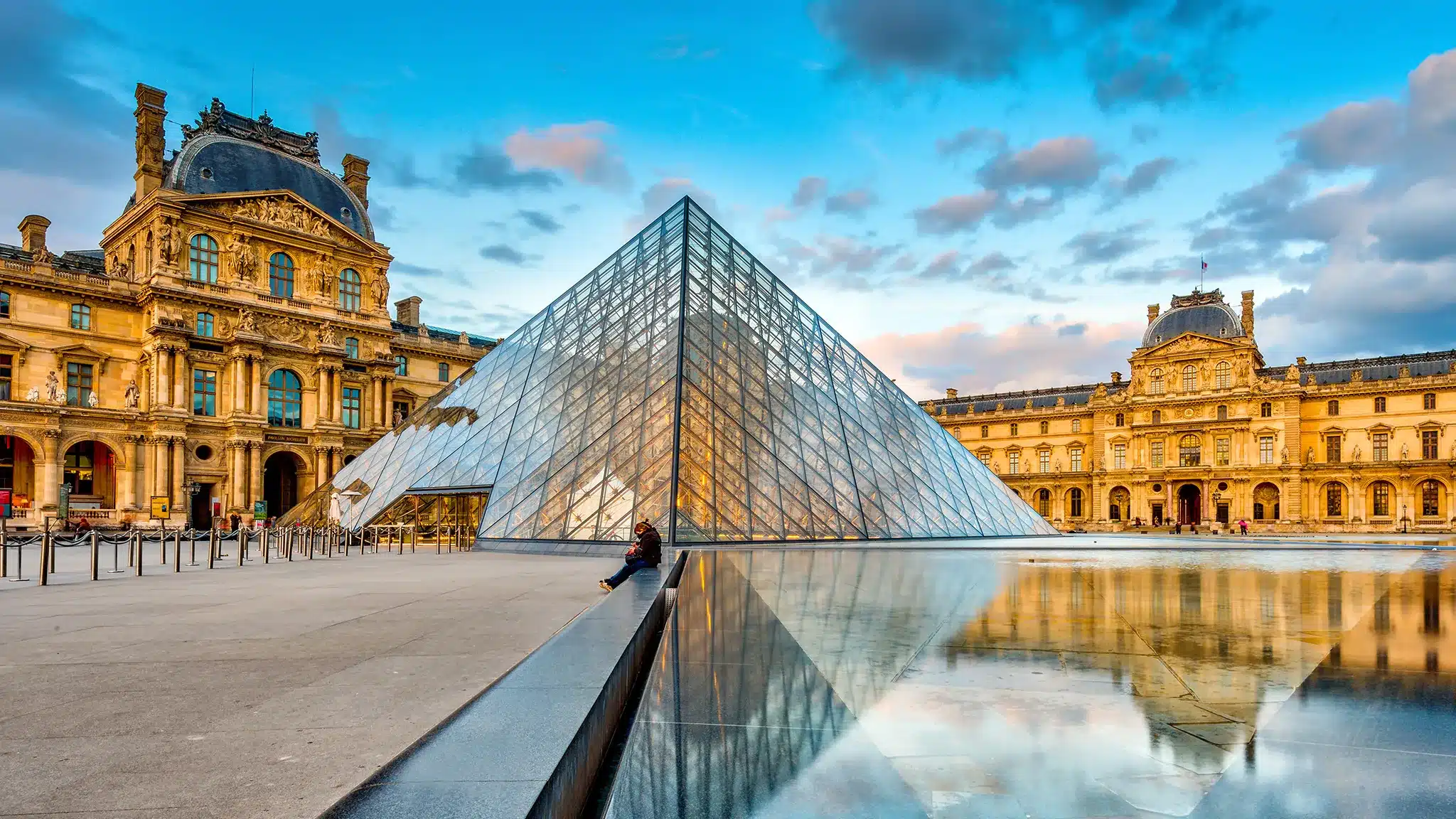Louvre Museum Exterior with Pyramid